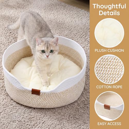 Cat Basket with Cushion, 20 Inch Cotton Rope Pet Sleeping Bed