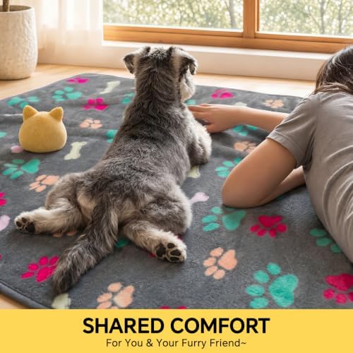 Luciphia 1 Pack 3 Blankets Fluffy Premium Fleece Pet Blanket Flannel Paw Printed Throw for Dog Cat(Large 41x31'', Grey/Brown/Blue)