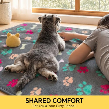 Luciphia 1 Pack 3 Blankets Fluffy Premium Fleece Pet Blanket Flannel Paw Printed Throw for Dog Cat(Large 41x31'', Grey/Brown/Blue)