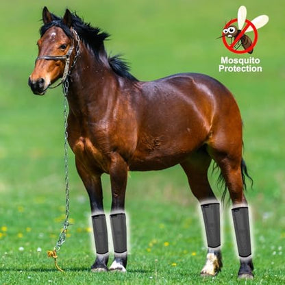 FOXLVDA Horse Fly Boots - Fly Boots for Horses Set of 4, Breathable Mesh Equine Leg Leggings, Adjustable & UV Protective with Support Bars, for Reduce Stomping & Leg Fatigue (Dark Gray, Large)