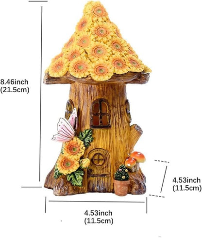 Fairy Garden Statues,Fairy Garden House with Solar Powerd Night Light,Yard Decorations Outdoor Fairy Garden Accessories Decor for Outside (Flower-Mushroom)