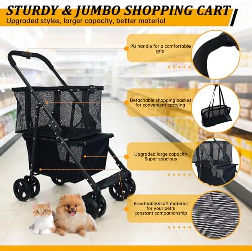 2-in-1 Folding Shopping Cart & Pet Stroller 110 LB Grocery Cart
