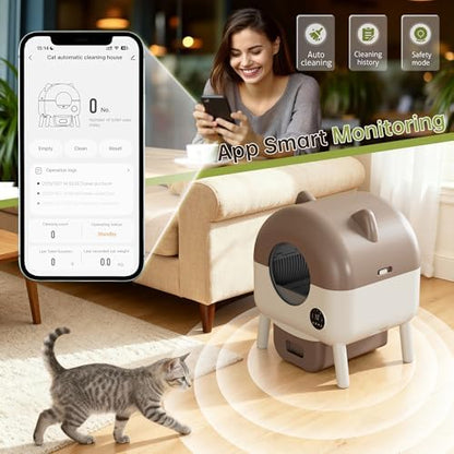 Greesum Fully Enclosed Self-Cleaning Cat Litter Box, 76L Large Capacity