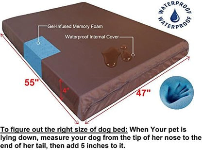 Dogbed4less Premium Orthopedic Memory Foam Pet Bed for Extra Large Dogs, Washable Durable Denim Cover, Waterproof Liner and Extra Case, Jumbo 55"X47"X4", Brown