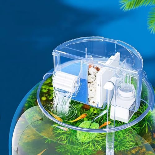 HIERYAN Circular Fish Tank Filter, Aquarium Hang on Filter, Small Fish Tank Filter with Biochemical Sponge, Suitable for a Circular Fish Tank with a Diameter of 5.35″ - 7″