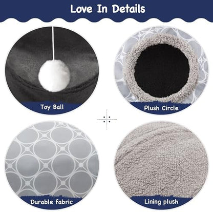 Tempcore Fleece-Lined Cat Tunnel, 3-Way Collapsible Toy, Geometry Grey