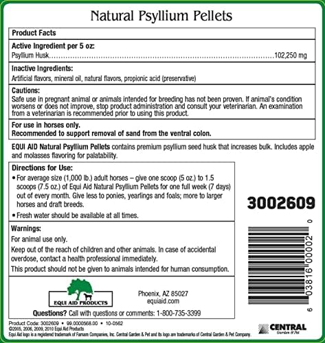 Farnam Equi Aid Natural Horse Psyllium Pellets, Supports Removal of Sand & Dirt From Ventral Colon, Horse Digestion Support, Fiber Supplement, Apple/Molasses, 10 pounds