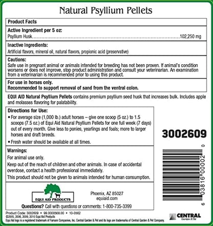 Farnam Equi Aid Natural Horse Psyllium Pellets, Supports Removal of Sand & Dirt From Ventral Colon, Horse Digestion Support, Fiber Supplement, Apple/Molasses, 10 pounds