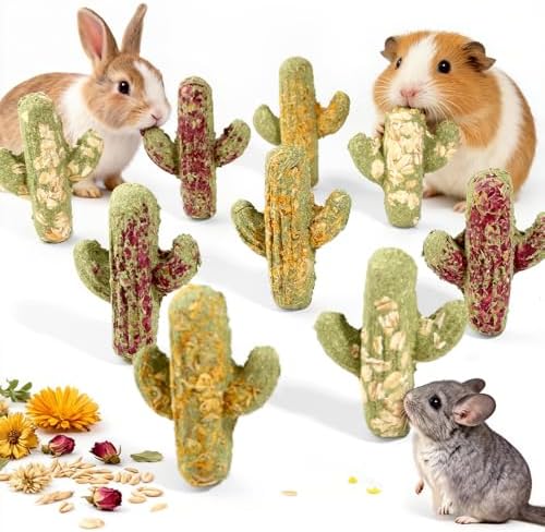 Abizoo Rabbit Chew Toys 9 Pack, Natural Timothy Hay Oat Bunny Treats Snacks