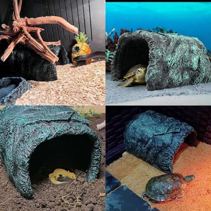 BNOSDM Large Reptile Hideout, Tortoise Hide, Bearded Dragon Hideout Cave Shelter, Resin Turtle Basking Platform, Reptiles Habitat Decor Tank Accessories for Lizards Geckos Snakes Chameleons Frogs