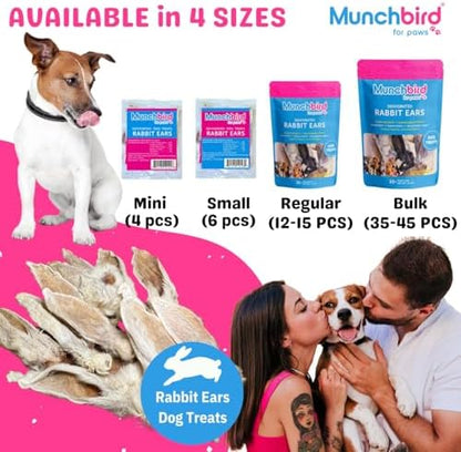 Munchbird Dehydrated Rabbit Ears for Dogs, Bulk, 35-45 Pieces, 10.5 oz, Natural Fiber