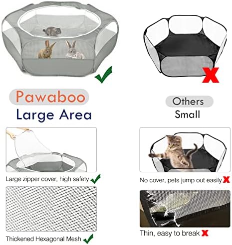 Pawaboo Small Animal Playpen with Zippered Cover,Light Gray