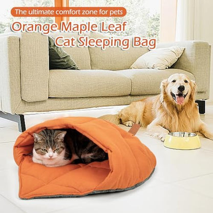 Cat Sleeping Bag Cave Bed with Non-Slip Bottom (Maple Orange)