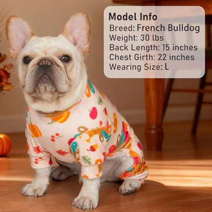 KYEESE Thanksgiving Dog Pajamas, Turtleneck Dog Pajamas for Small Dogs Boy Girl, Soft Velvet Warm Pet Onesie with Turkey Pattern, Stretchable 4 Legs Doggie Jammies, Cozy Cute Pet Pjs, Small