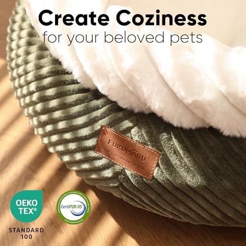 FUKUMARU Cute Round Cat Bed, Calming Donut Small Dog Beds, Washable