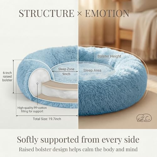 nononfish Fluffy Donut Dog Bed for Small Dogs,Cozy Plush Pet Bed
