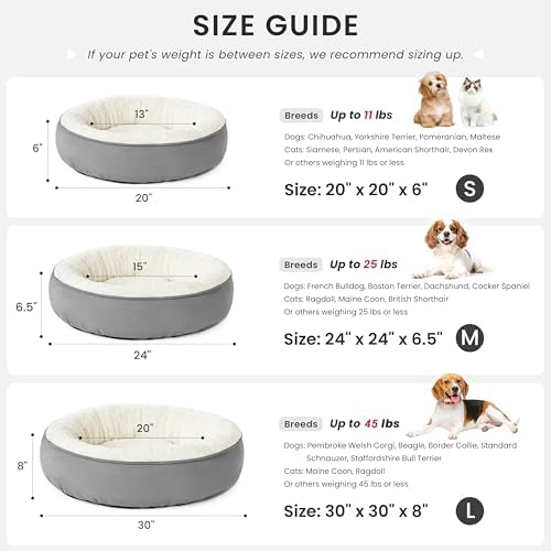 Love's cabin Round Donut Cat and Dog Cushion Bed, 20in Bed for Cats or Small Dogs, Anti-Slip & Water-Resistant Bottom, Super Soft Durable Fabric Pet Beds, Washable Luxury Cat & Dog Bed Gray