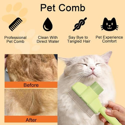 Cat Deshedding Comb, 2 Pcs Pet Hair Removal Tools for Cat/Dog with Two Layered Teeth, Portable Shedding & Grooming Supplies with Release Button for Long/Short Hair Indoor Cats, Kitten Brush