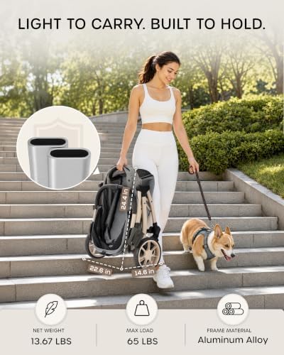 Aluminum Dog Stroller for Medium Dogs & 2 Small Dogs, All-Terrain