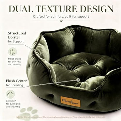 Olive Green Cat Bed for Indoor Cats, Removable Cushion Bed