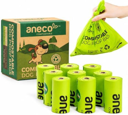 ANECO 100% Certified Home Compostable Dog Poop Bags (135 Count/9 Rolls)