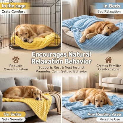 Emotional Support Blanket for Dogs, Yellow Blanket for Dog, Washable High Visibility Dog Blankets, for Help Reduce Pet Separation Anxiety (Yellow-L, 1Pcs)