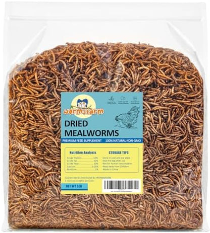 WormsFarm 5lb Dried Mealworms for Chickens Treats for Laying hens,Bluebirds,Quail,Chicken Food