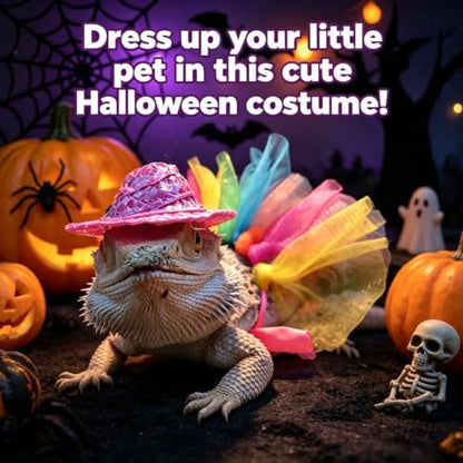 Colorful Lizard Tutu Skirt Hat Set Soft Rainbow Costume for Bearded Dragon