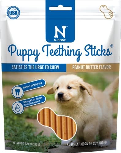 N-Bone Puppy Teething Sticks, Peanut Butter Flavor, Natural Puppy Chew Sticks & Teething Treats, SQF Certified, Made with Rice Flour for Easy Digestion, Calcium Enriched (3.7oz)