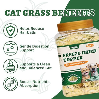 Wellix Freeze Dried Cat Grass Topper for Cats & Dogs, 7.05oz