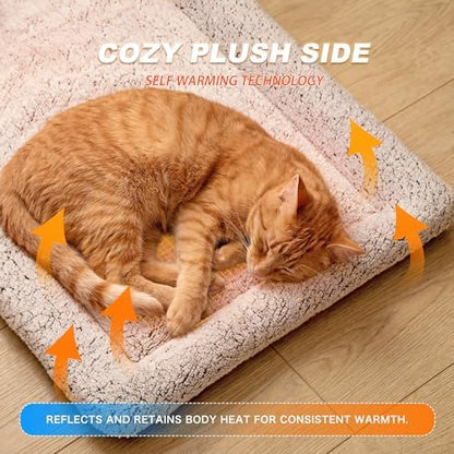 Self Warming Cat Bed, Reversible Cooling Mat for Cats, Dark Blue, 24x36 In