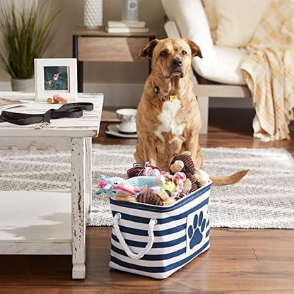 Bone Dry Pet Storage Collection Striped Paw Patch Bin, Small Rectangle, Navy