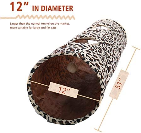 PAWZ Road XL Collapsible Cat Tunnel for Fat Cats & Rabbits - 51"x12" Extra Wide Pet Play Tunnel with 12-Inch Diameter for Large Cats, Small Dogs