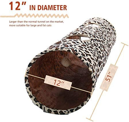 PAWZ Road XL Collapsible Cat Tunnel for Fat Cats & Rabbits - 51"x12" Extra Wide Pet Play Tunnel with 12-Inch Diameter for Large Cats, Small Dogs