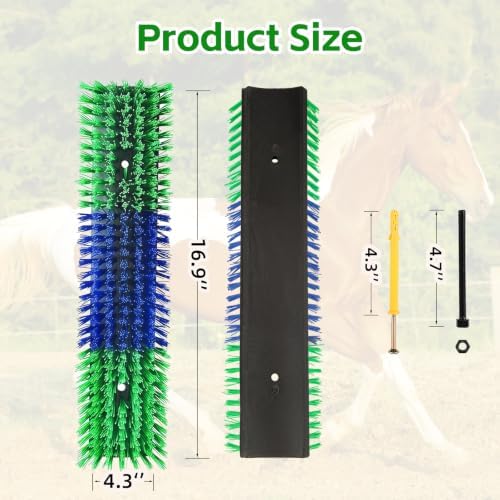 Livestock Scratch Brush for Cattle, Horses, Goats, Cow, Durable Scratching Brush, Massage Grooming Tool for Healthy Coat, Relieves Itching, Easy Install on Fence Posts(6pcs, Green)