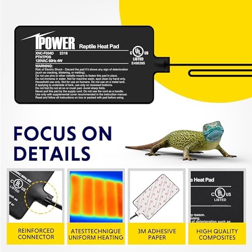 iPower 4 by 7-Inch 4W Reptile Heat Mat, LCD Digital Aquarium Thermometer, Under Tank Warmer Terrarium Heat Pad for Turtles Lizards Frogs and Other Small Animals, Multi Sizes