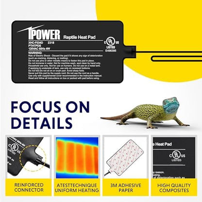 iPower 4 by 7-Inch 4W Reptile Heat Mat, LCD Digital Aquarium Thermometer, Under Tank Warmer Terrarium Heat Pad for Turtles Lizards Frogs and Other Small Animals, Multi Sizes