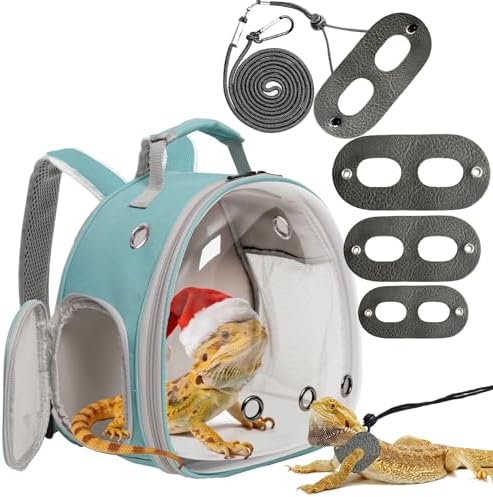 Bearded Dragon Travel Backpack with Harness and Leash Set,Lizard Backpack Travel Carrier,Space Capsule Clear Bubble Window Astronaut Reptile Carrier Backpack, Airline Approved