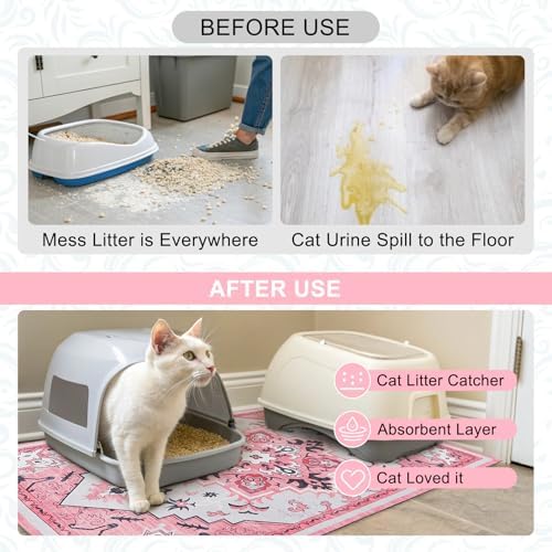 BEAUTYZOO Cat Litter Mat, 28" x 36" Large Litter Trapping Mat, Waterproof