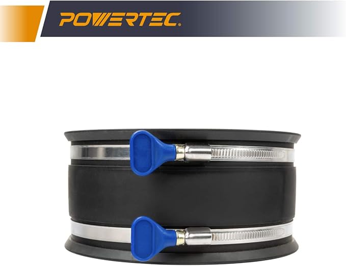 POWERTEC 6 Inch Dust Control Flex Cuff w/Adjustable Key Hose Clamps, 4 PK - Black Rubber Woodworking Dust Collection Accessory