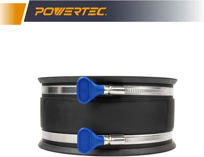 POWERTEC 6 Inch Dust Control Flex Cuff w/Adjustable Key Hose Clamps, 4 PK - Black Rubber Woodworking Dust Collection Accessory