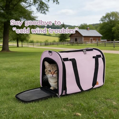 TWDEPART Cat Carrier Backpack - Multifunctional, Firm & Foldable with Roll-Up Shade, Breathable Design Includes Collapsible Bowl and Cushion (Pink)