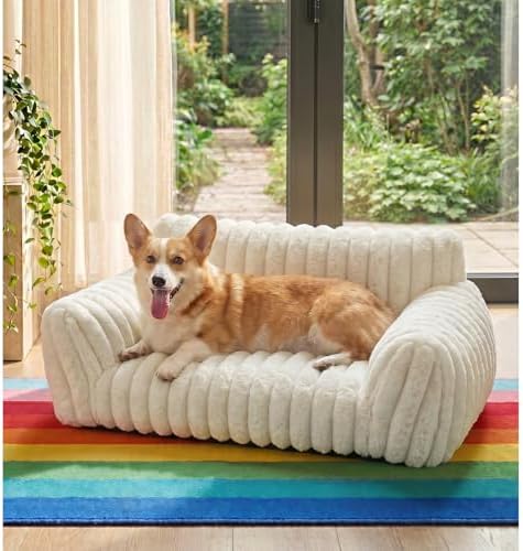 Dog Couch for Indoor Dogs,Cute Dog Bed Cover Fully Removable and Machine Washable, Supportive Faux Rabbit Fur Dog Sofa with Non-Slip Base, Dog Friendly Couch
