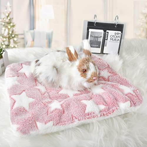 Small Animal Bed Mat, Soft & Warm, Suitable for Guinea Pig, Hamster, Rabbit, Rat and Bearded Dragon (X-Large(13.3''x9.4''), Star Pink)