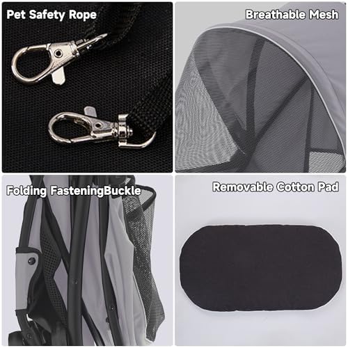 Sunny Sonny Foldable Jogger Pet Stroller with Weather Cover Storage Basket Pet Travel Carrier for S/M Dogs Cats up to 33lbs (Grey)