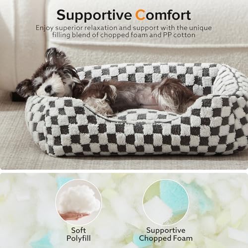 JOEJOY Dog Bed for Large Medium Small Dogs - Rectangle Orthopedic Dog Sofa Bed, Cute Modern Puppy Bed with Jacquard Shaggy Plush & Anti Slip Bottom, 30x24x9inches, Grey