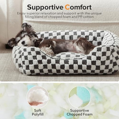 JOEJOY Dog Bed for Large Medium Small Dogs - Rectangle Orthopedic Dog Sofa Bed, Cute Modern Puppy Bed with Jacquard Shaggy Plush & Anti Slip Bottom, 30x24x9inches, Grey