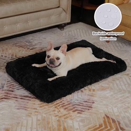 Bedfolks Waterproof Dog Crate Bed, Plush Dog Pad, 29"x21", Black