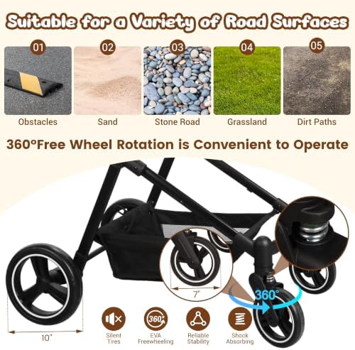 Foldable Double Pet Stroller for 2 Small Medium Cats Dogs
