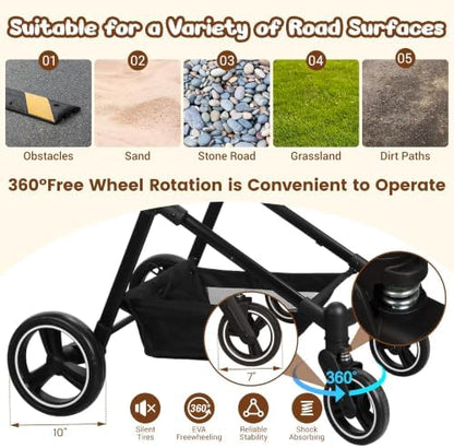 Foldable Double Pet Stroller for 2 Small Medium Cats Dogs